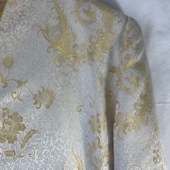 Flores & Flores Vintage Cream/Gold Viscose/Silk Blend Open Front Jacket Sz 10 - Picture 4 of 7